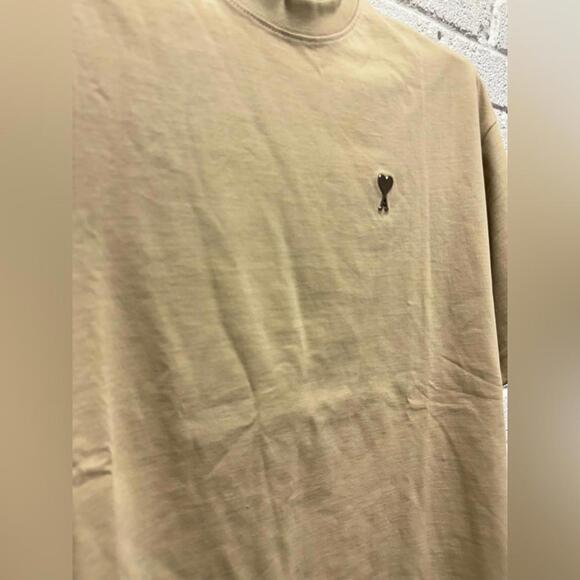 Ami Other - Ami Alexandre Mattiussi Beige T-Shirt with Iconic Logo Medium